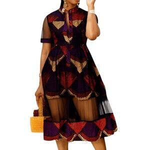 Mae Otti Purple Orange Valentina African Print Button Mesh Dress sz 2XL NEW Tags